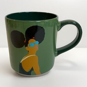 Room Essentials Stoneware Mug Marilyn Hip Woman Pigtails Sunglasses Deep Green‎